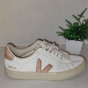 Veja Campo Leather Sneakers. Womens size 9. White & Light Copper in color.